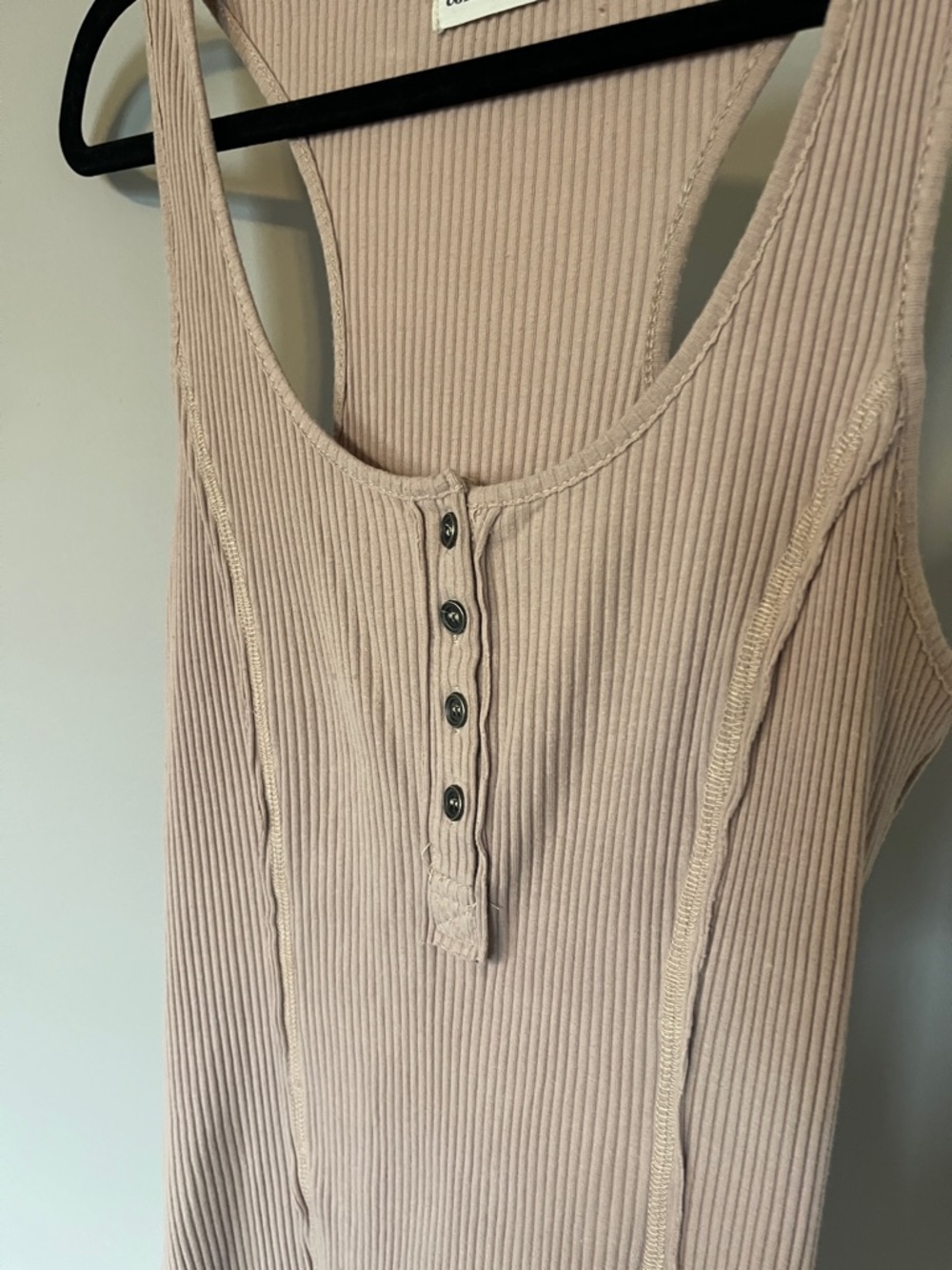 Women’s Tan Ribbed Henley Tank - Picture 2 of 4